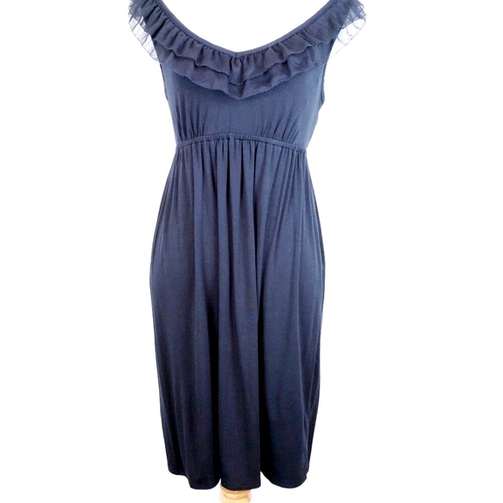 𝅺LOFT ‎ Little Black Dress Chiffon Trim Feminine V-neck Size XSP or Girls Large